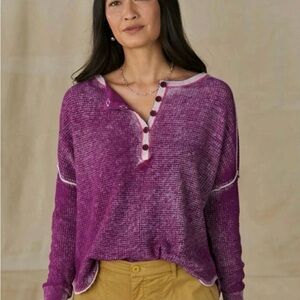 Sundance Gentry Henley Waffle Knit Sweater Pink Purple Large Oversized